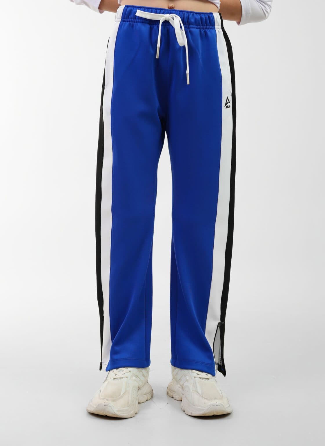 Boys Blue Track Pants Side Stripe Athletic Joggers with Zipper Hem
