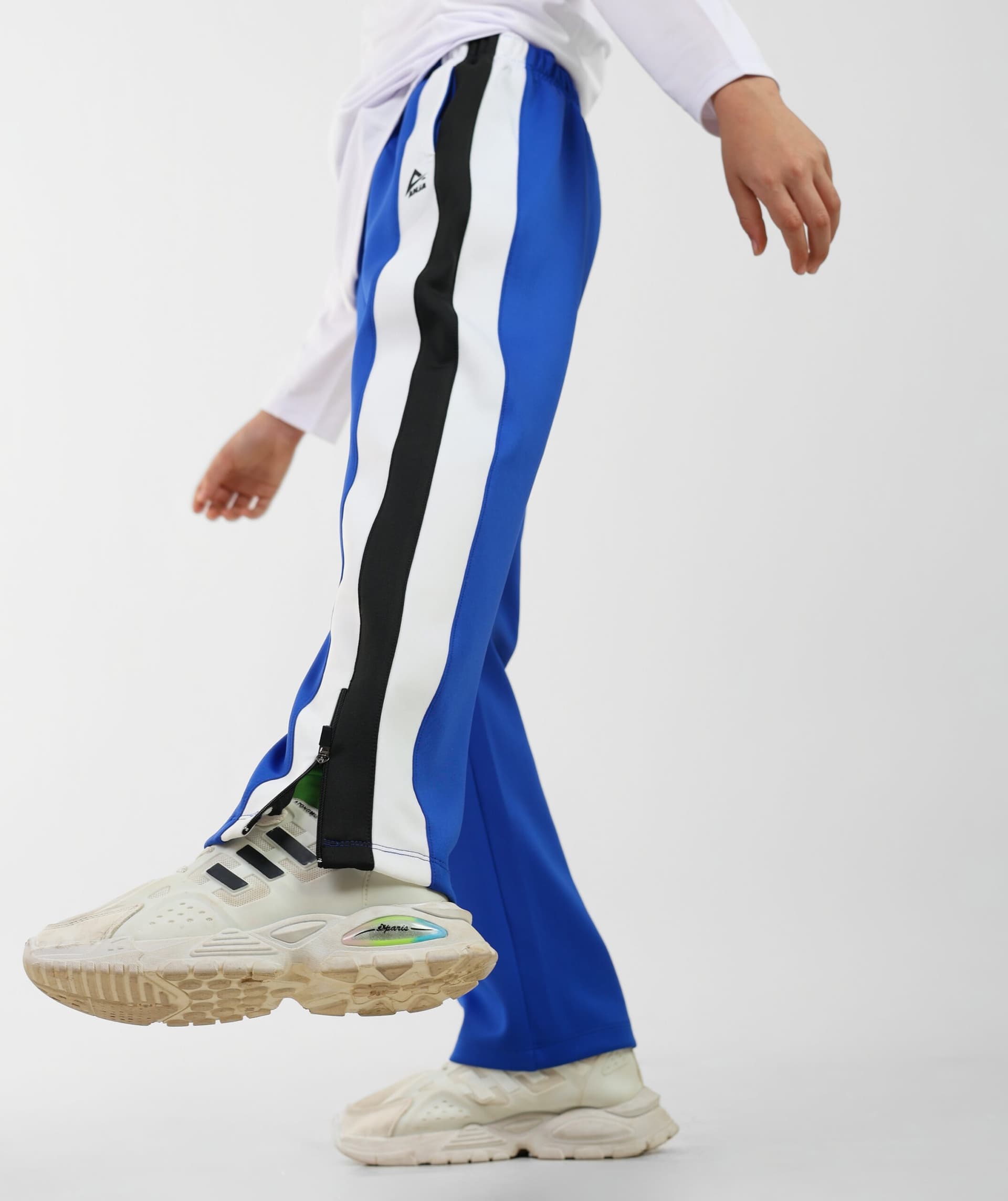 Boys Blue Track Pants Side Stripe Athletic Joggers with Zipper Hem