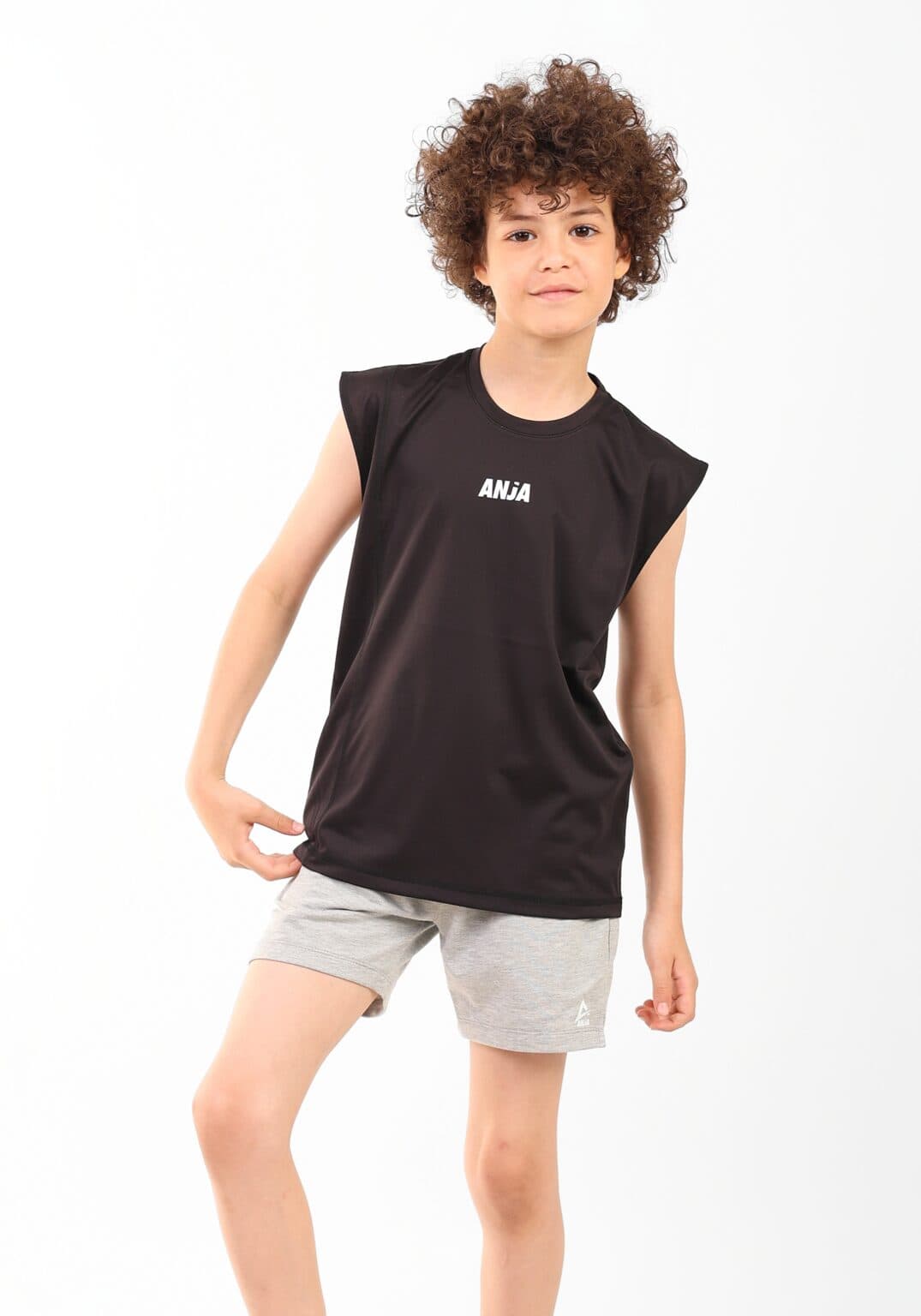 Boys black cap sleeve Sports T-Shirt Athletic Top and black