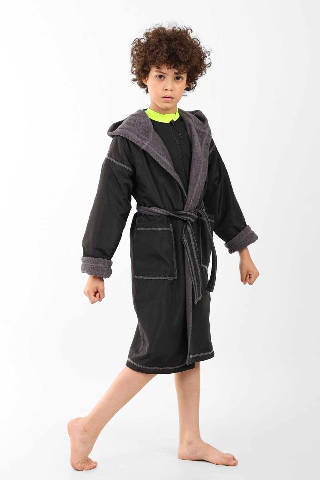 Boys Hooded Swim Robe Black and Grey Quick-Dry Changing Coat