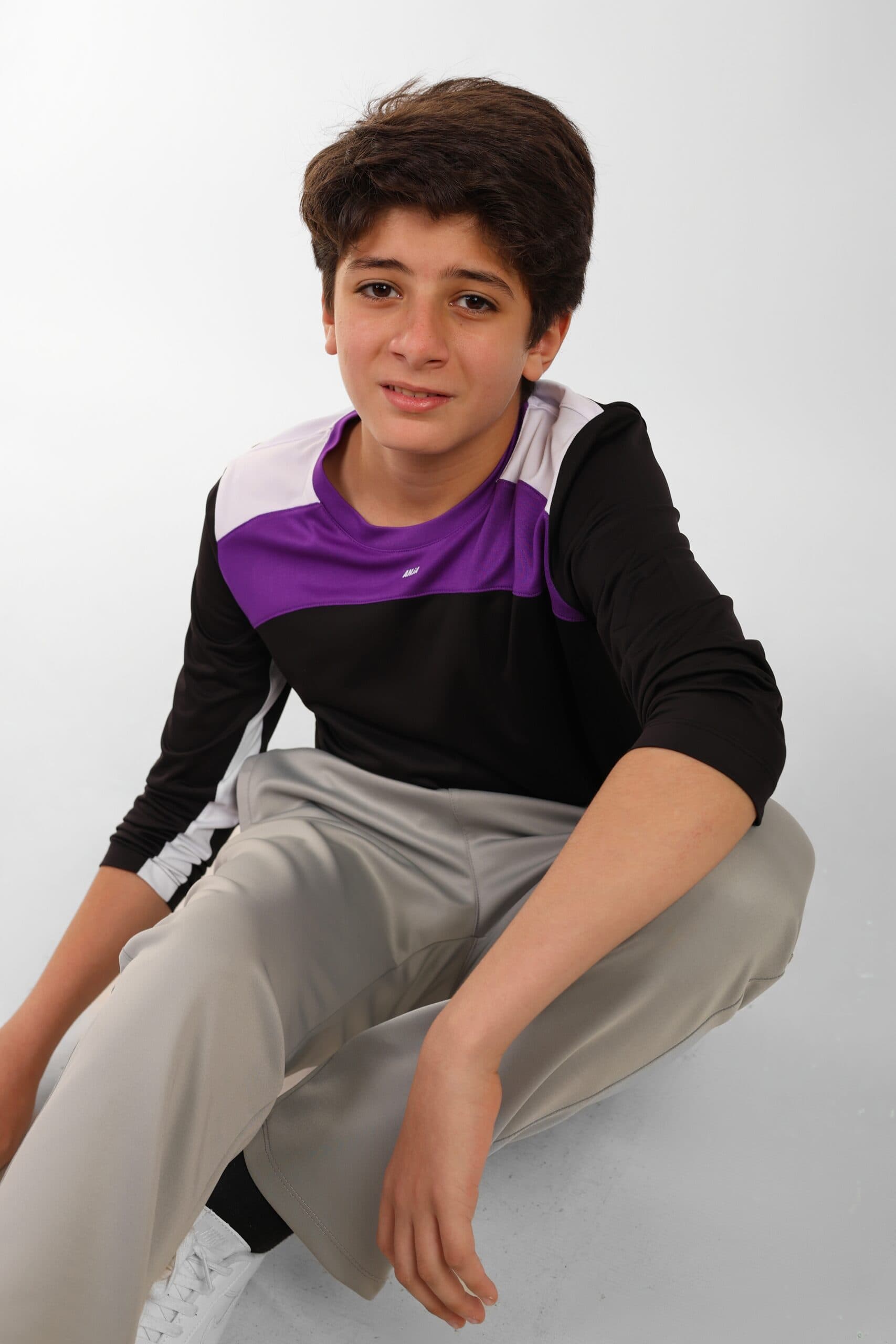 Boys Long Sleeve Sport T-Shirt Black with Purple and White Accents