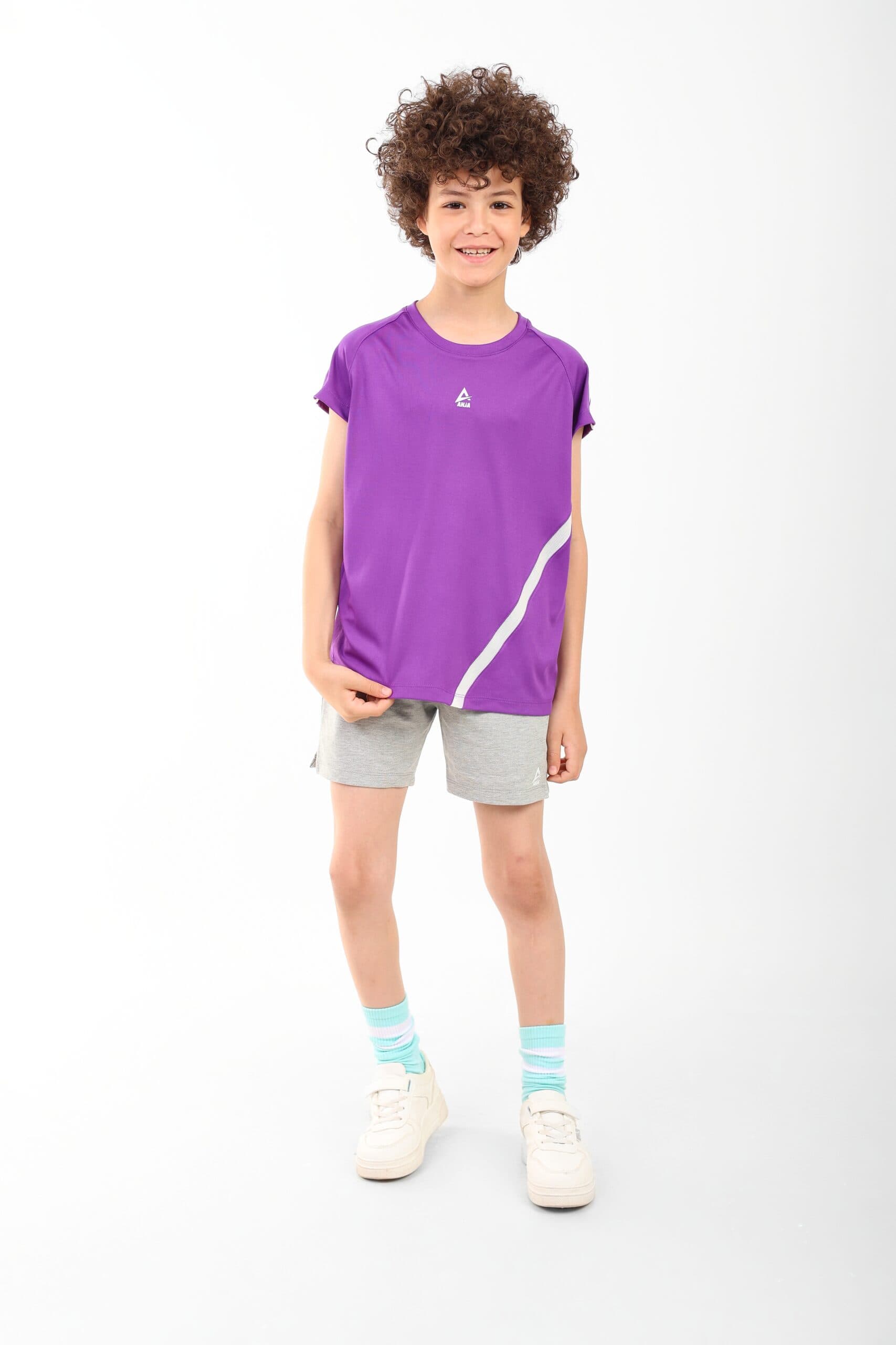 Boys Purple Performance T-Shirt with short Sleeves Sporty Athletic Top