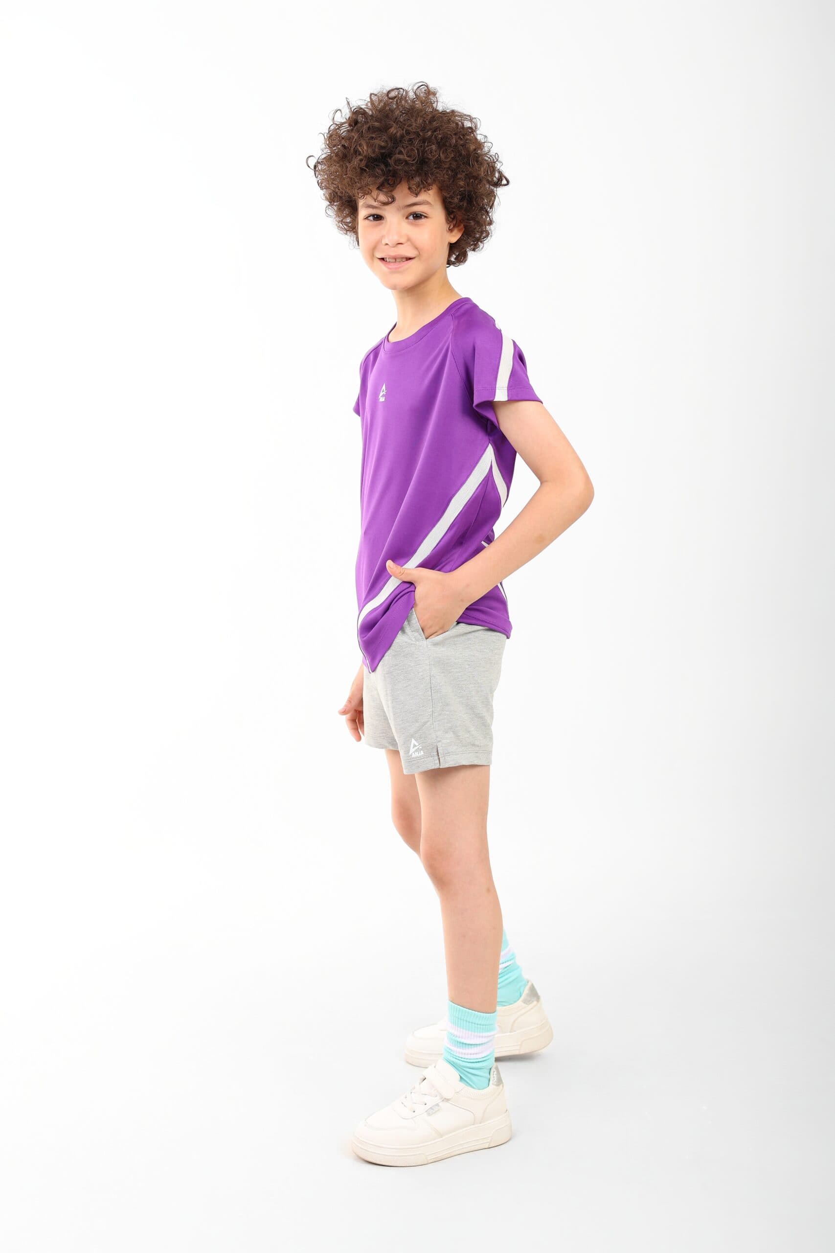 Boys Purple Performance T-Shirt with short Sleeves Sporty Athletic Top