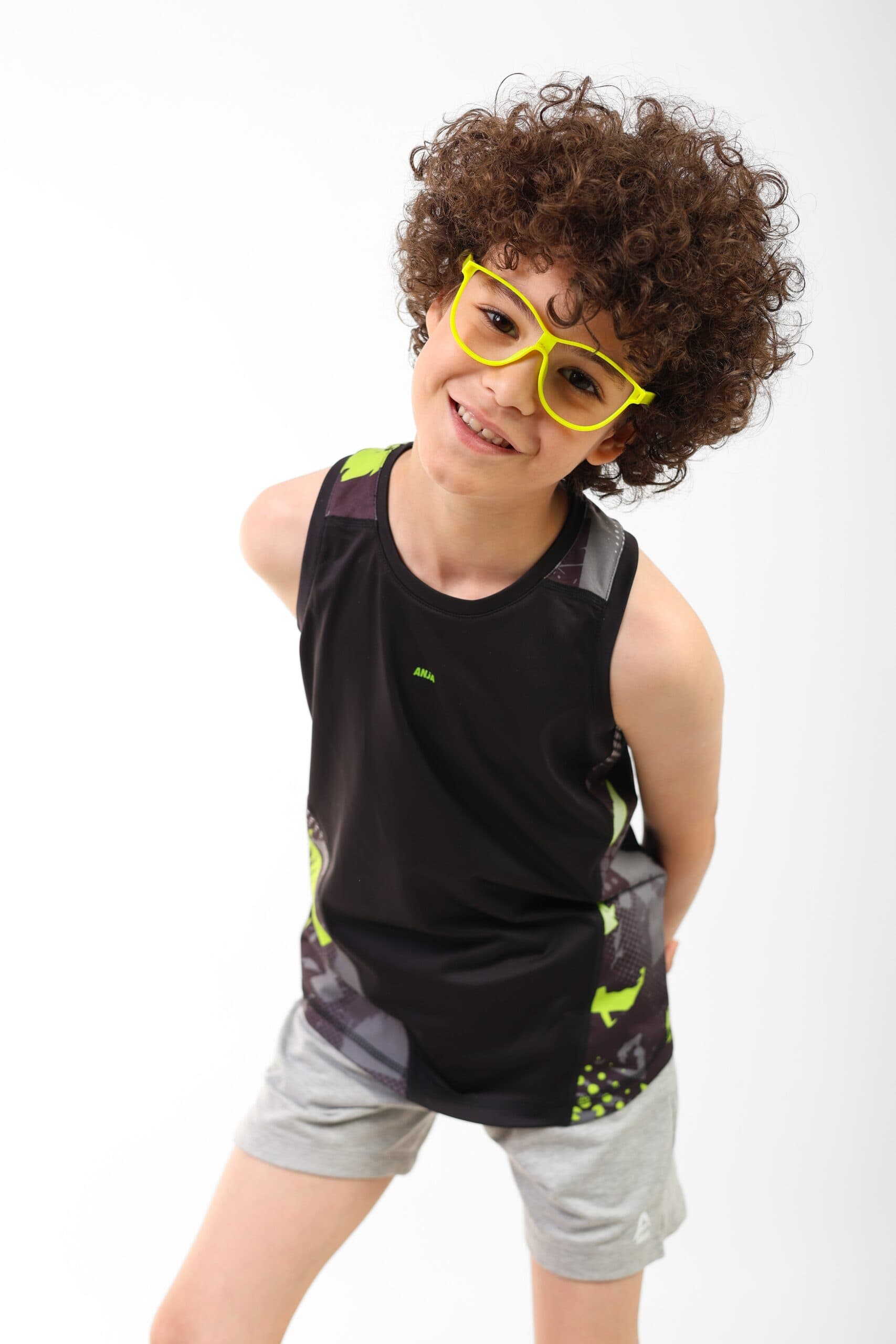 Boys Sleeveless Performance T-Shirt Black & green Sporty Top