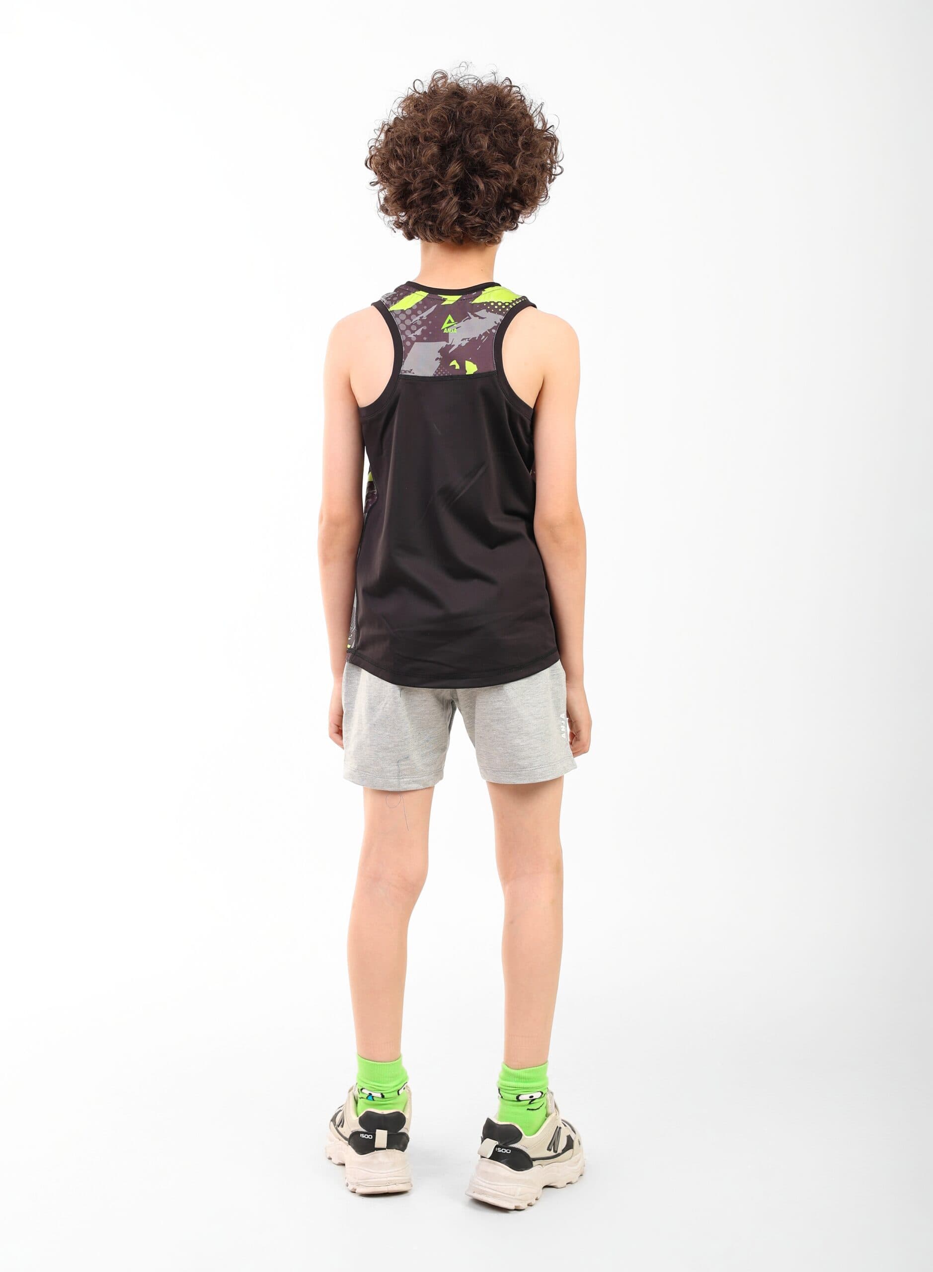Boys Sleeveless Performance T-Shirt Black & green Sporty Top