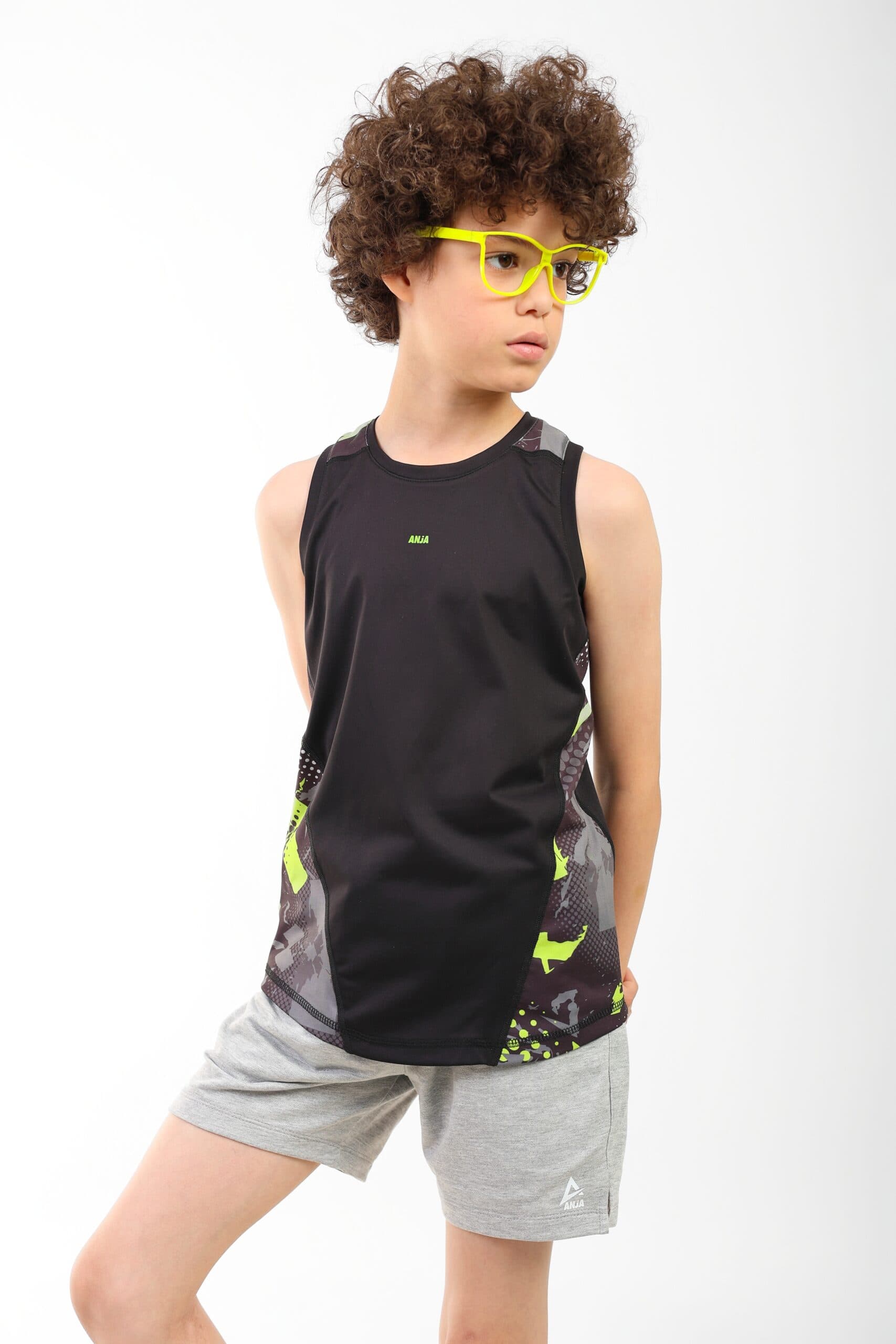 Boys Sleeveless Performance T-Shirt Black & green Sporty Top