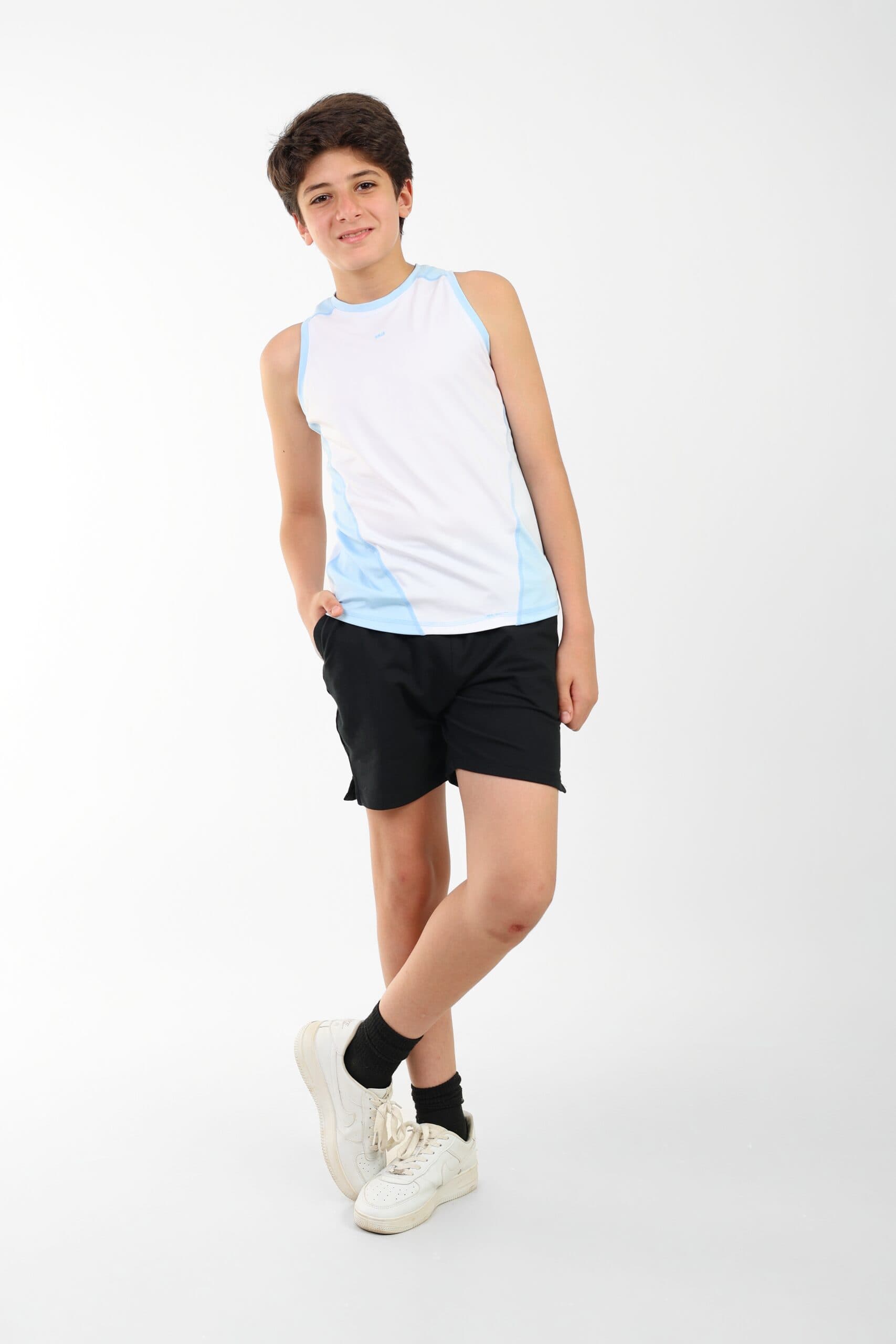 Boys Sleeveless Performance T-Shirt White & Light Blue Sporty Top
