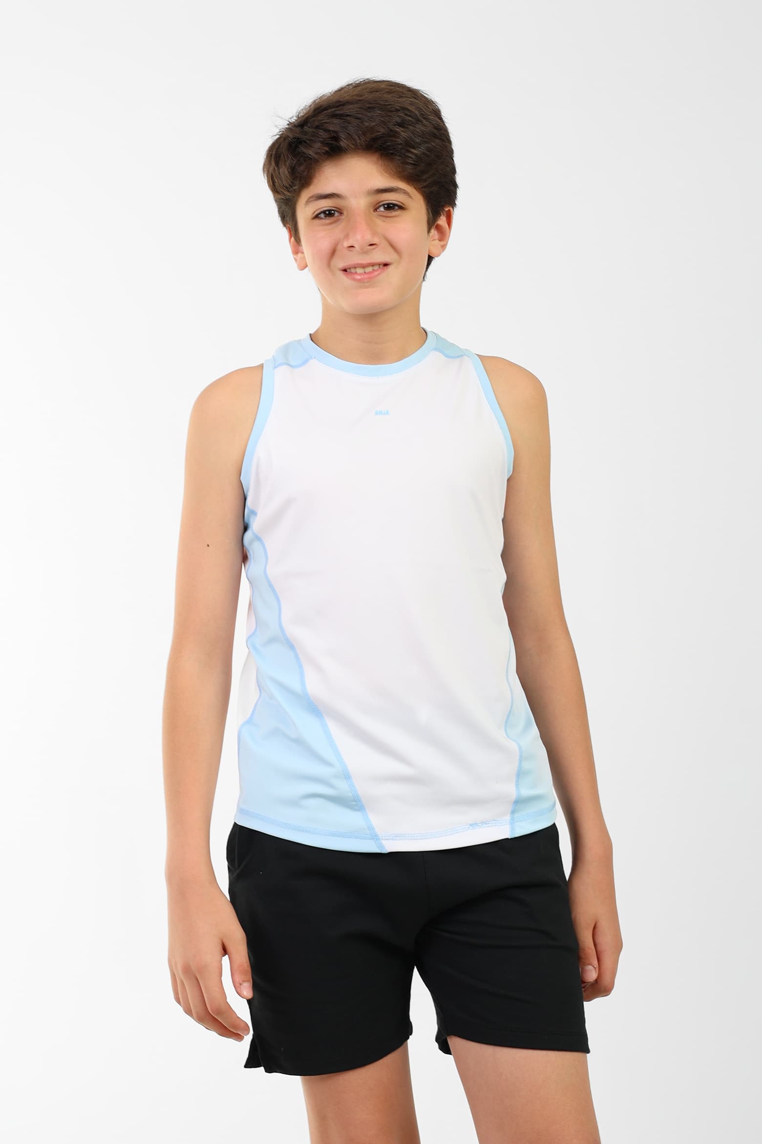 Boys Sleeveless Performance T-Shirt White & Light Blue Sporty Top