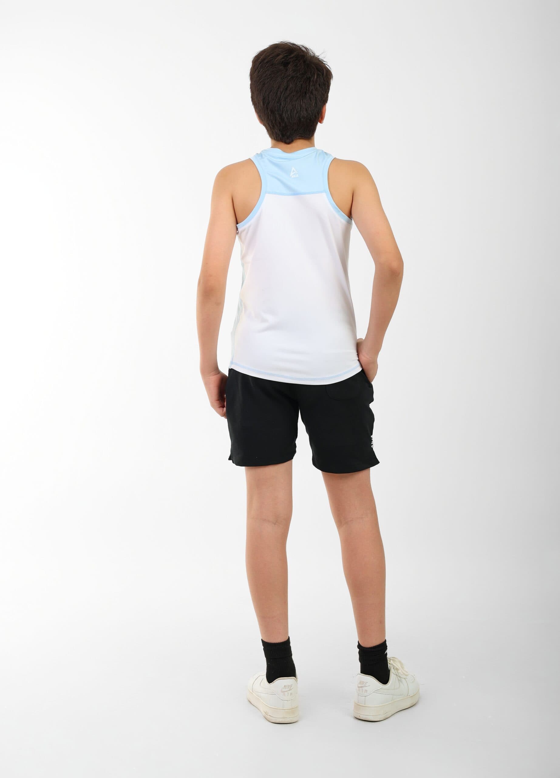 Boys Sleeveless Performance T-Shirt White & Light Blue Sporty Top