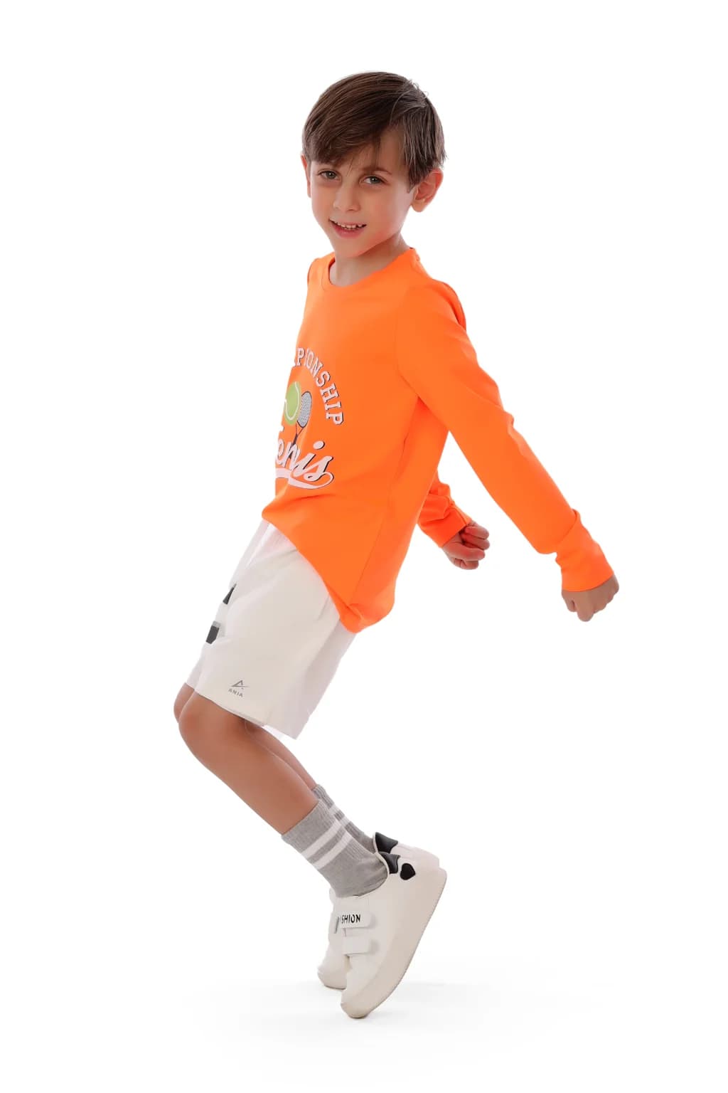Boys Orange Long Sleeve Tennis T-Shirt Breathable Fabric
