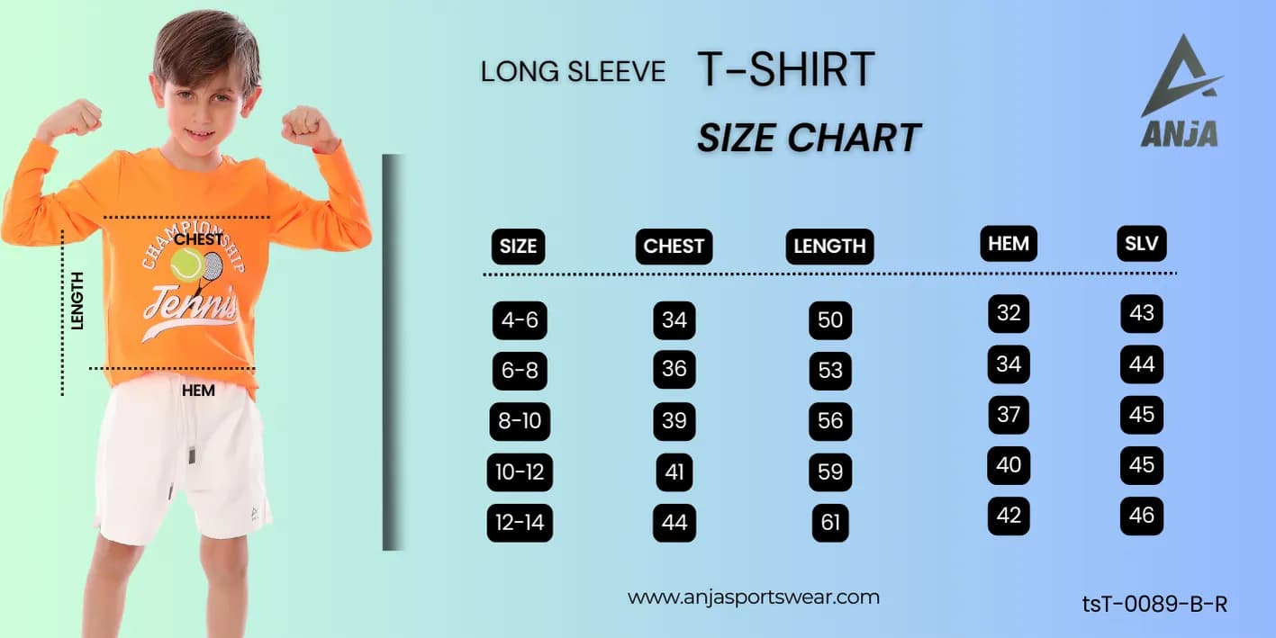 Boys Orange Long Sleeve Tennis T-Shirt Breathable Fabric