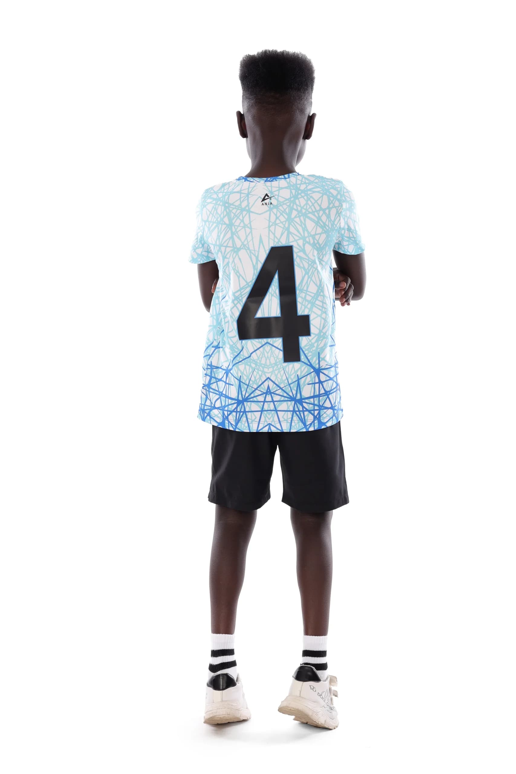 Boys White and Light Blue Volleyball T-shirt Breathable, Comfortable Design