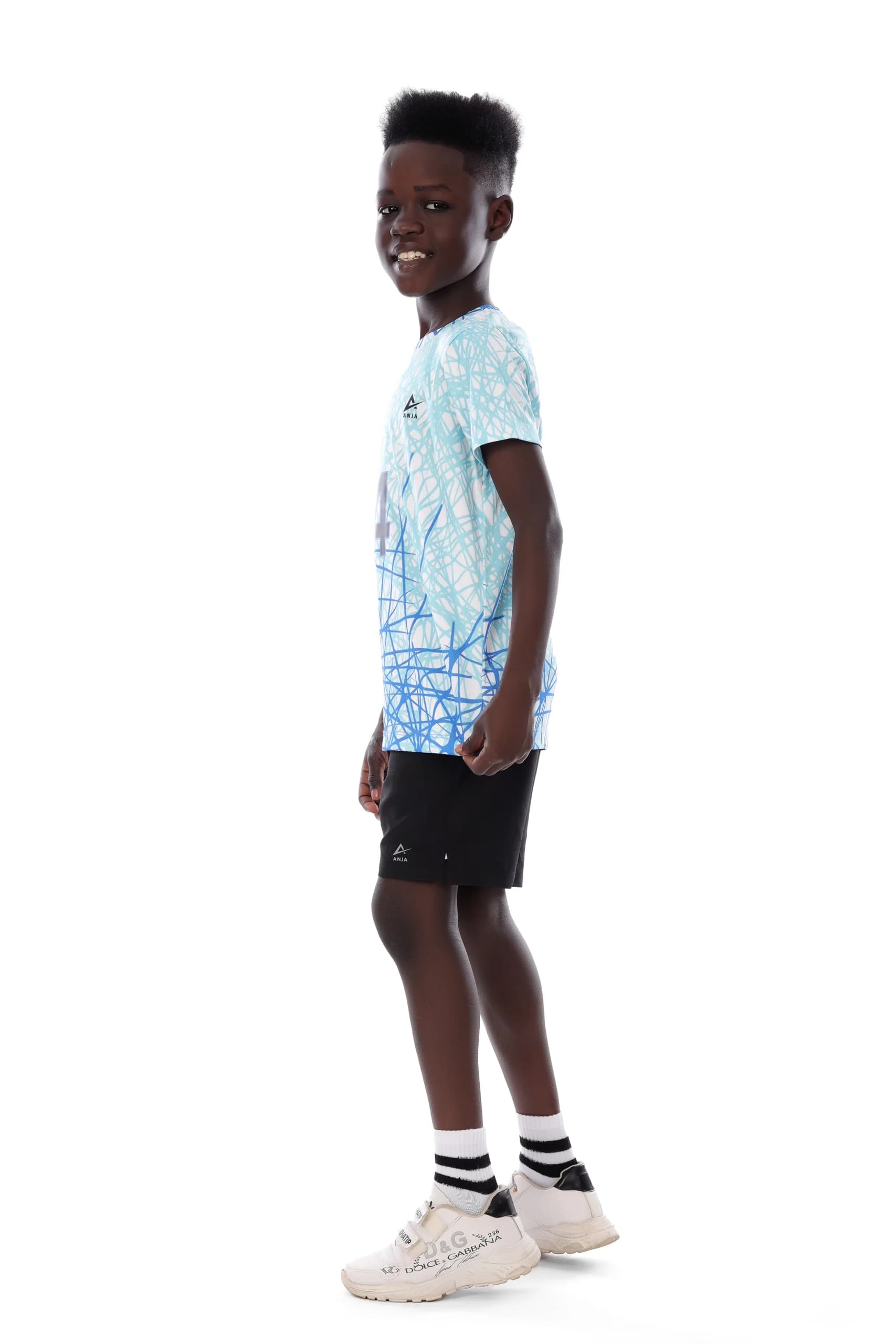 Boys White and Light Blue Volleyball T-shirt Breathable, Comfortable Design
