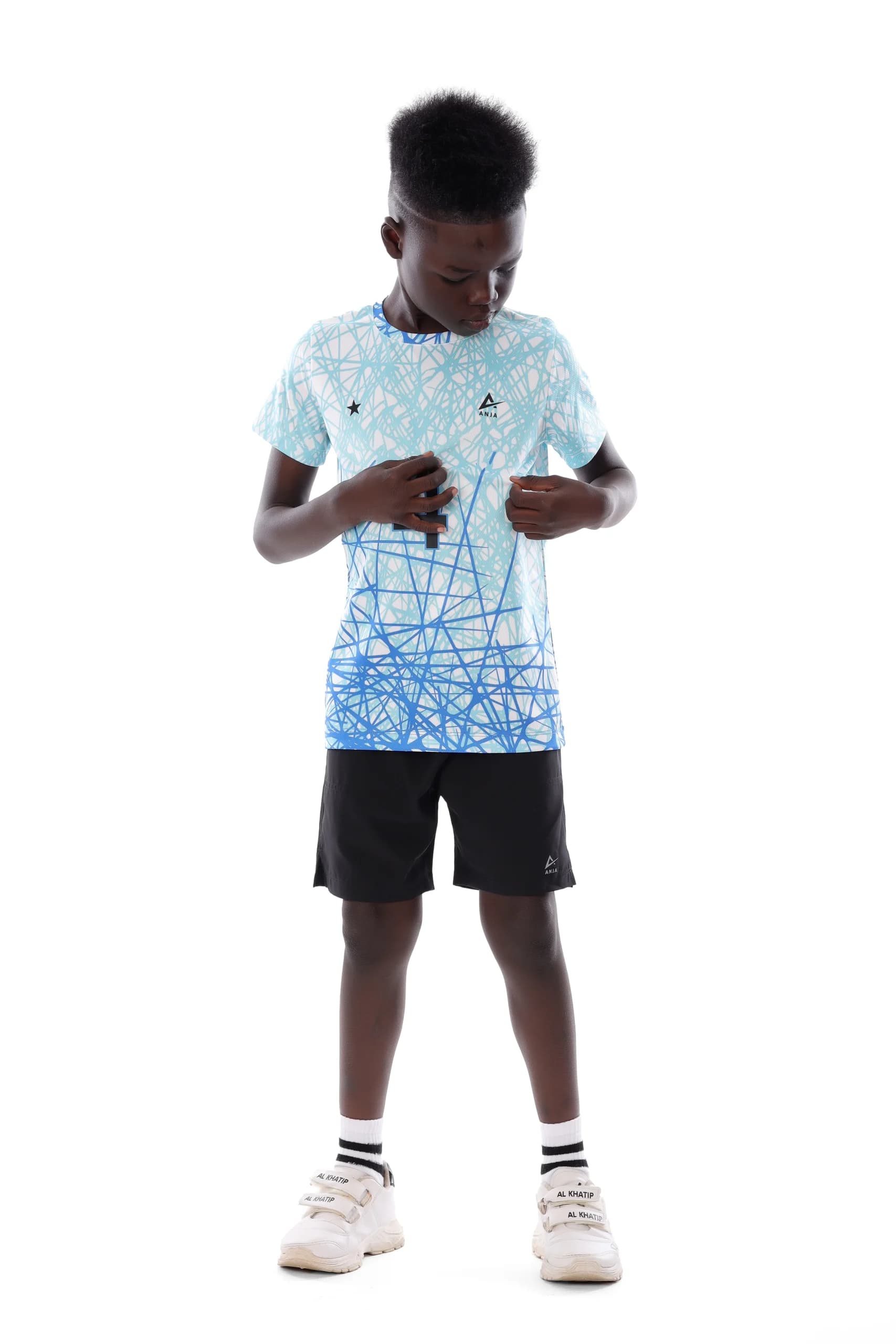 Boys White and Light Blue Volleyball T-shirt Breathable, Comfortable Design
