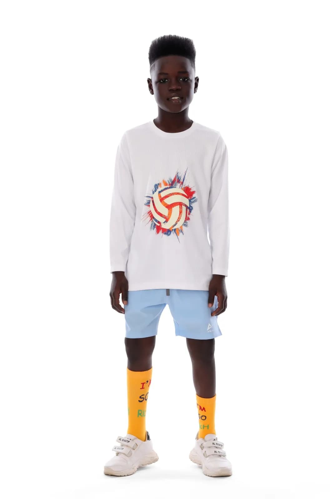 Boys White Volleyball Long-Sleeve T-shirt Breathable, Comfortable Design