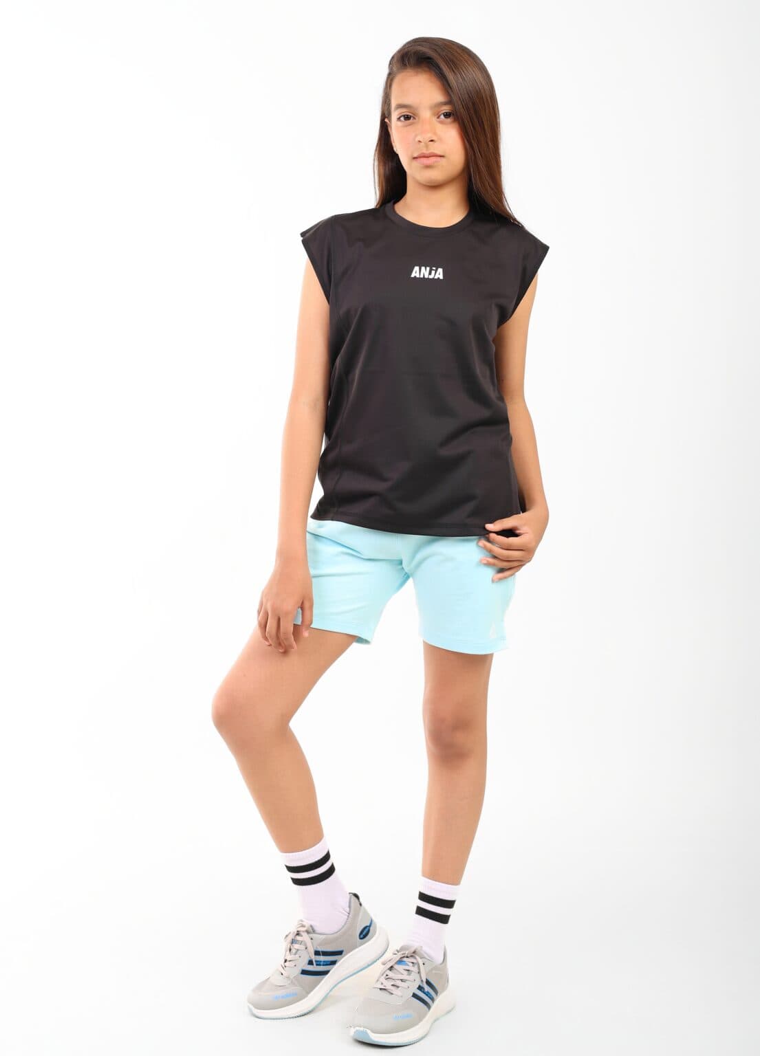 Girls black cap sleeve Sports T-Shirt Athletic Top and black