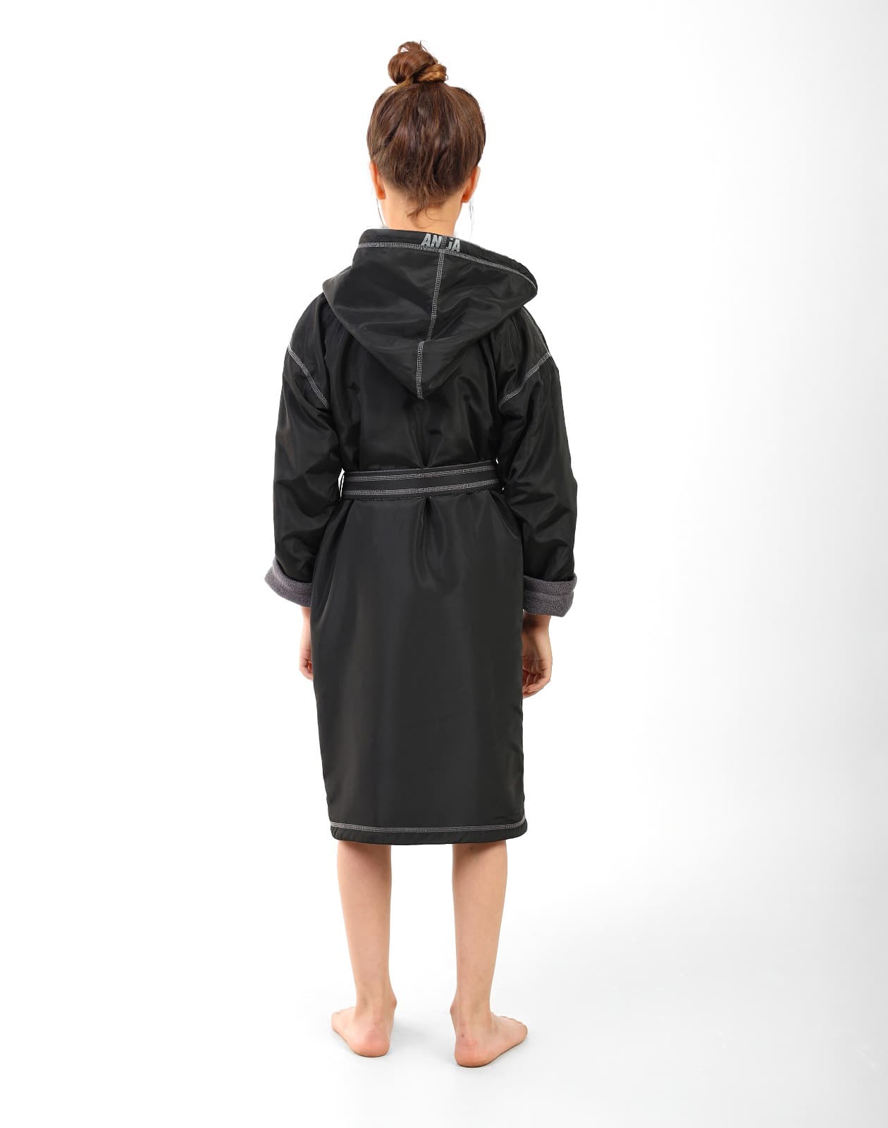 Girls Hooded Swim Robe Black and Grey Quick-Dry Changing Coat