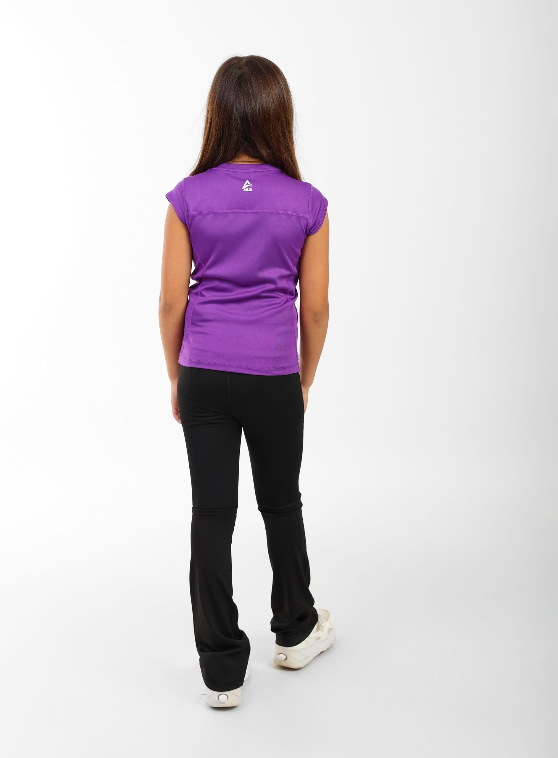 Girls Purple Performance T-Shirt with Cap Sleeves Sporty Athletic Top