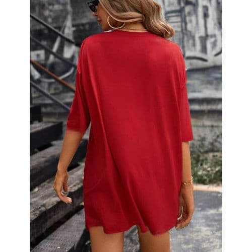 Martina Store Over Size Basic T-shirt For Women Cotton - Red
