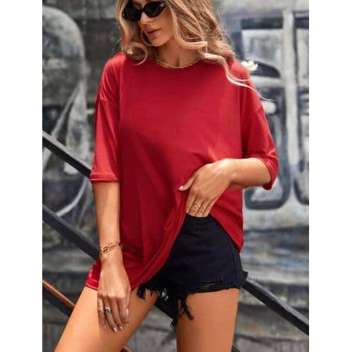 Martina Store Over Size Basic T-shirt For Women Cotton - Red