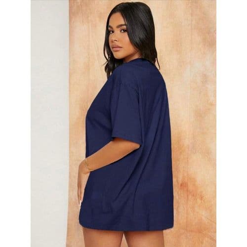 Martina Store Over Size Basic T-shirt For Women Cotton - Dark Blue