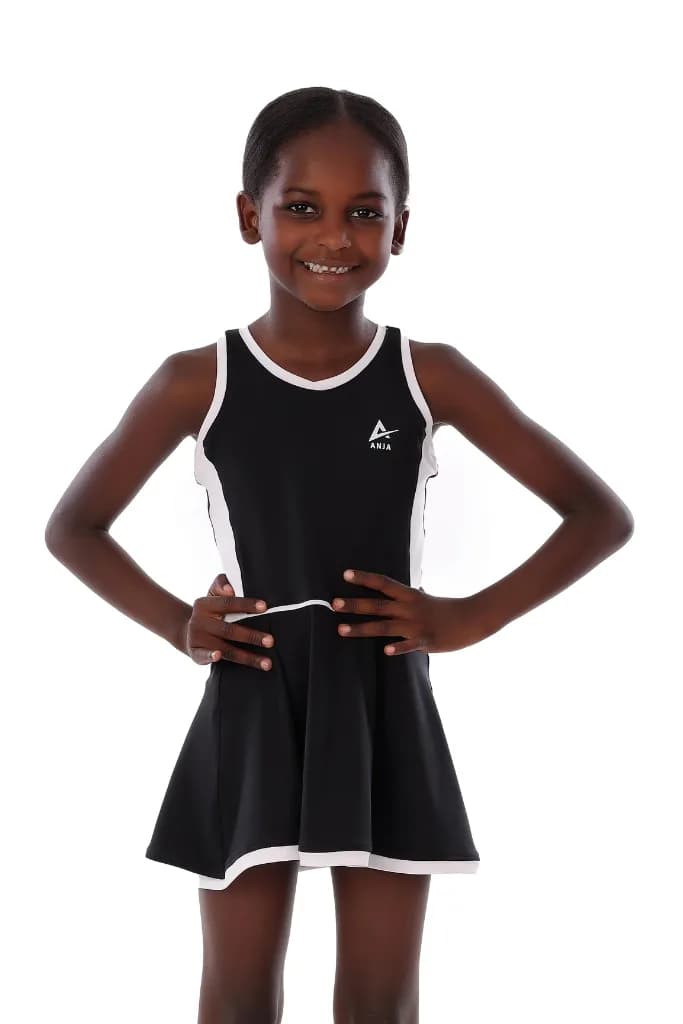 Girls Black and White Sport Dress with Skirt Breathable