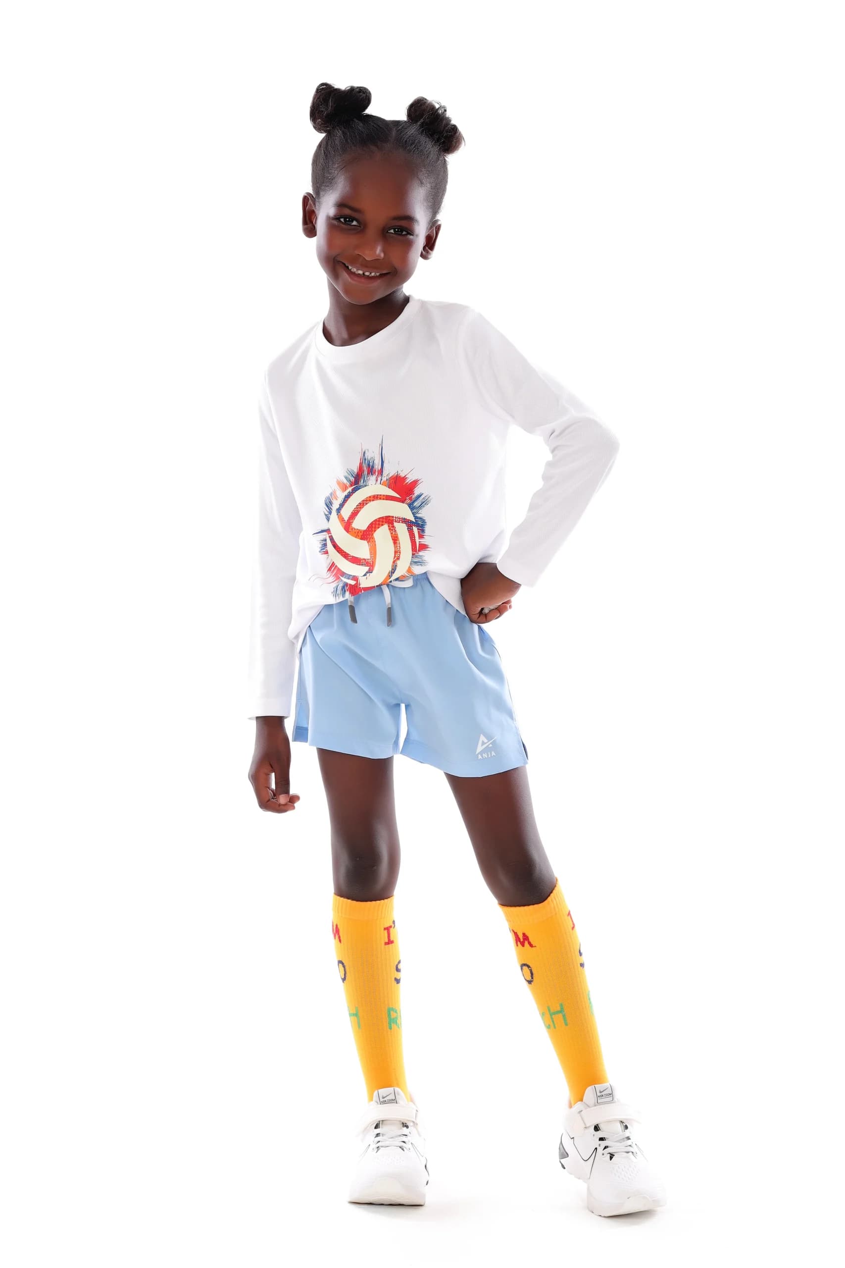 Girls White Volleyball Long-Sleeve T-shirt Breathable, Comfortable Design