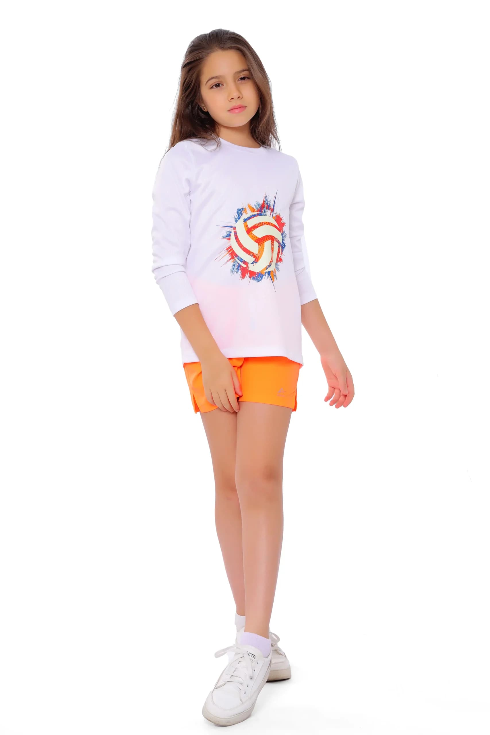 Girls White Volleyball Long-Sleeve T-shirt Breathable, Comfortable Design
