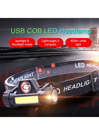 Mini USB Rechargeable COB LED Headlamp Black 9.00x6.50x6.50cm