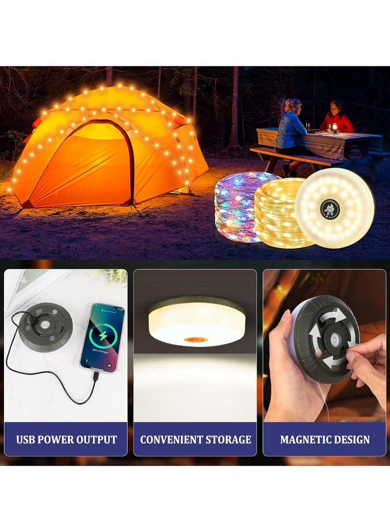 Brand 2 in 1 Rechargeable Camping Light String, 2000mAh Outdoor Waterproof Port
