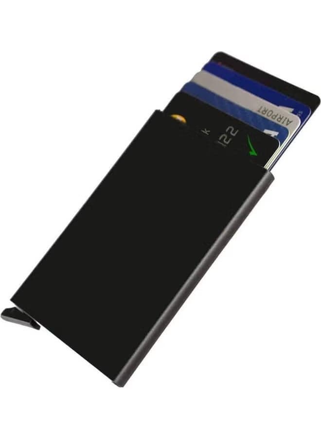 Credit card holder wallet with RFID protection, one click slides out 6 cards