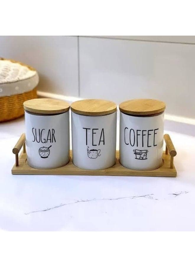 Rustic/Country 3-Pack Porcelain Airtight Canister Set for Coffee, Sugar, Tea 31c