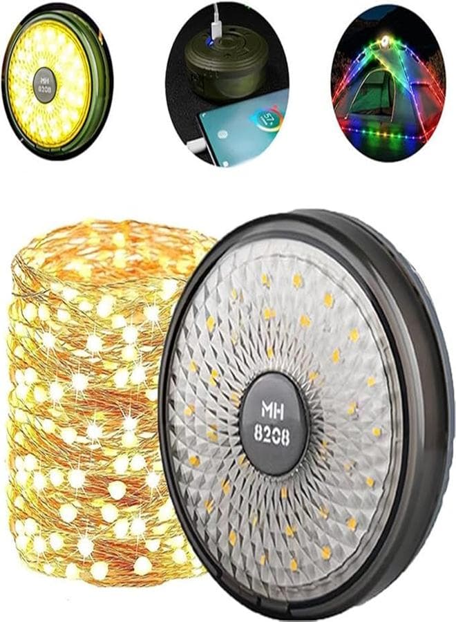 أضواء سلسلة LED، فانوس تخييم قابل لإعادة الشحن عبر USB، ضوء خارجي محمول 2 في 1 م