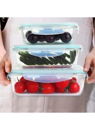 3 Piece Glass Meal Containers Clear