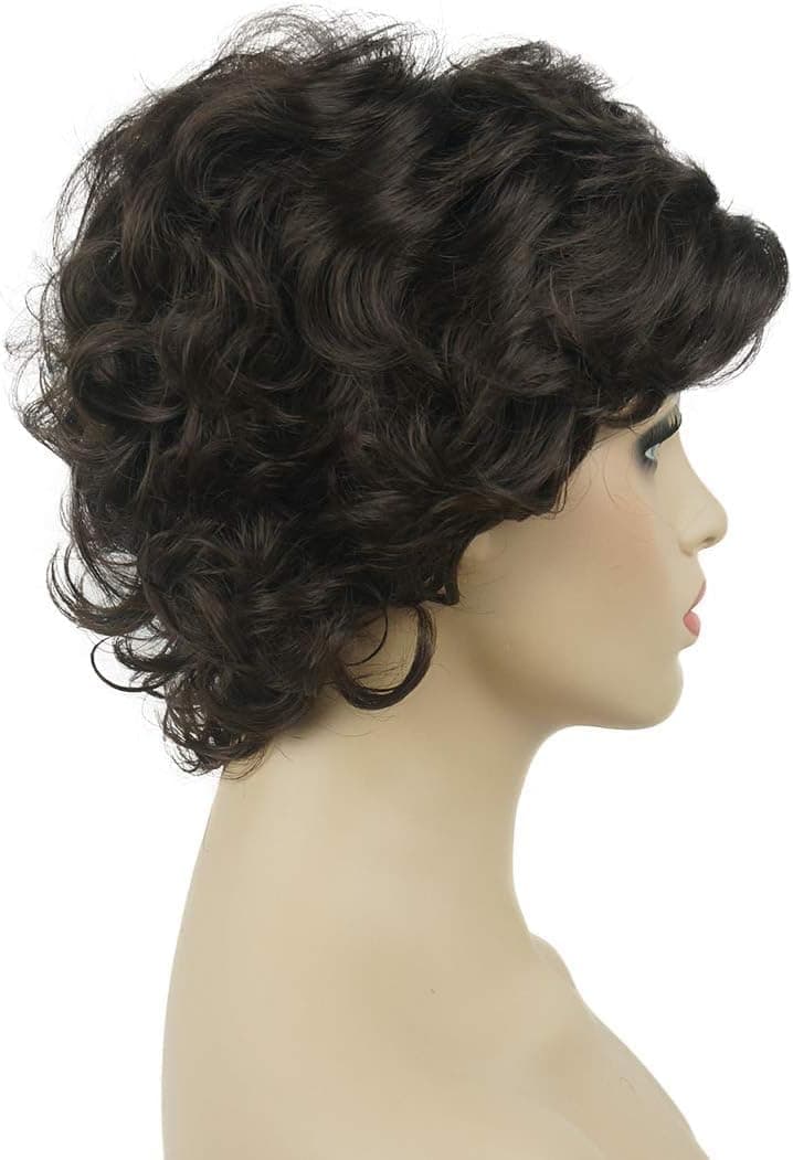Short Curly Wig Full Synthetic Wigs for Women brown