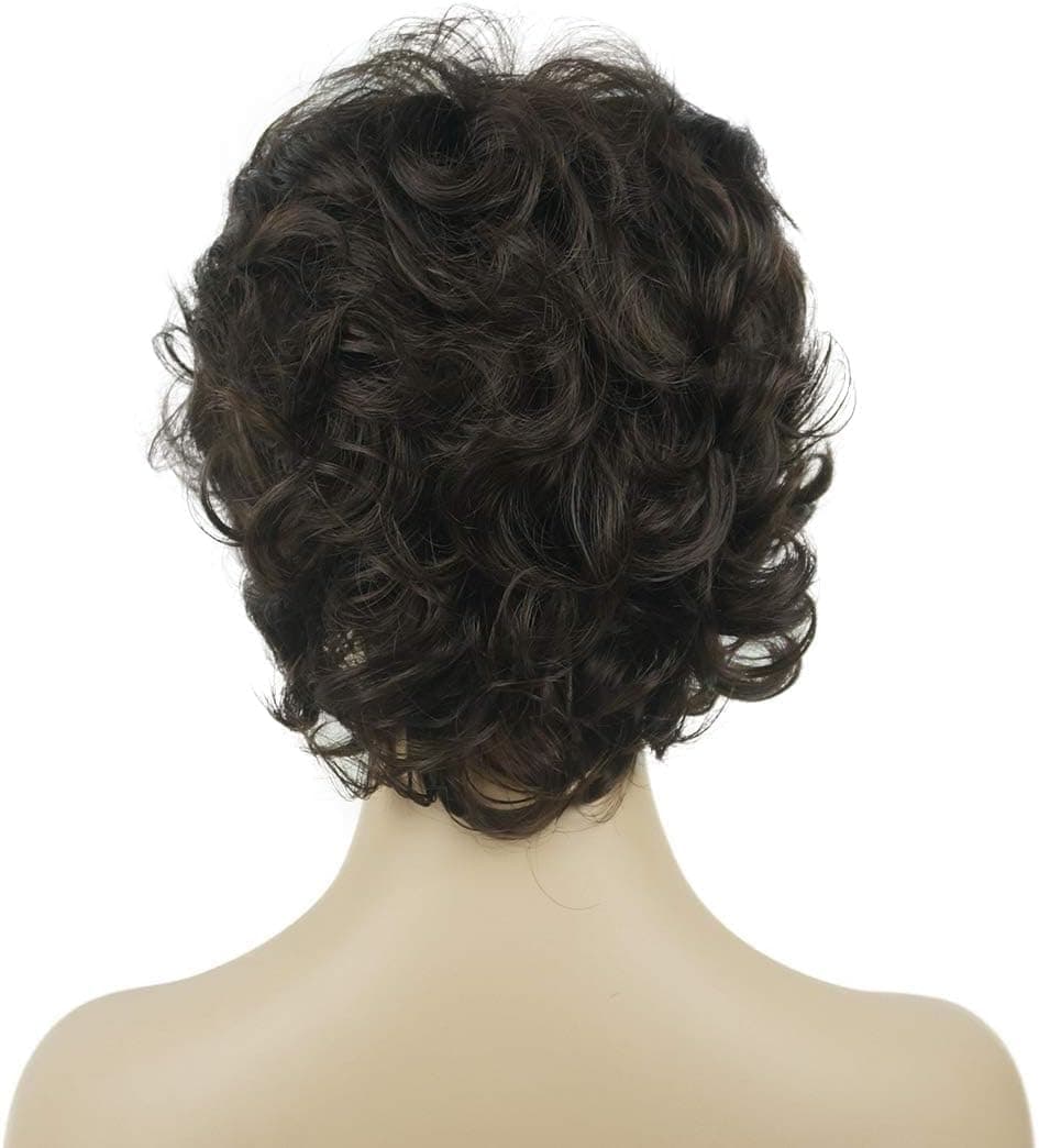 Short Curly Wig Full Synthetic Wigs for Women brown