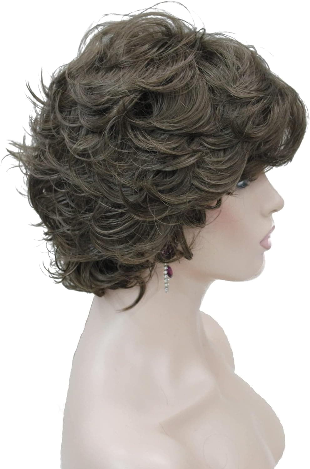 Short Curly Wig Full Synthetic Wigs for Women Medium Brown