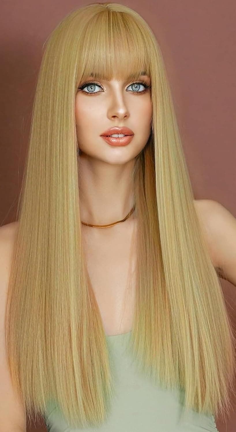 Long Straight Wig with Bangs Synthetic Wigs for Daily Use Cosplay Costume for Gi