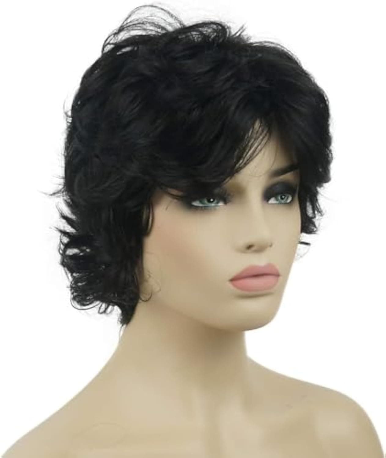 Short Curly Wig Full Synthetic Wigs for Women Dark Brown