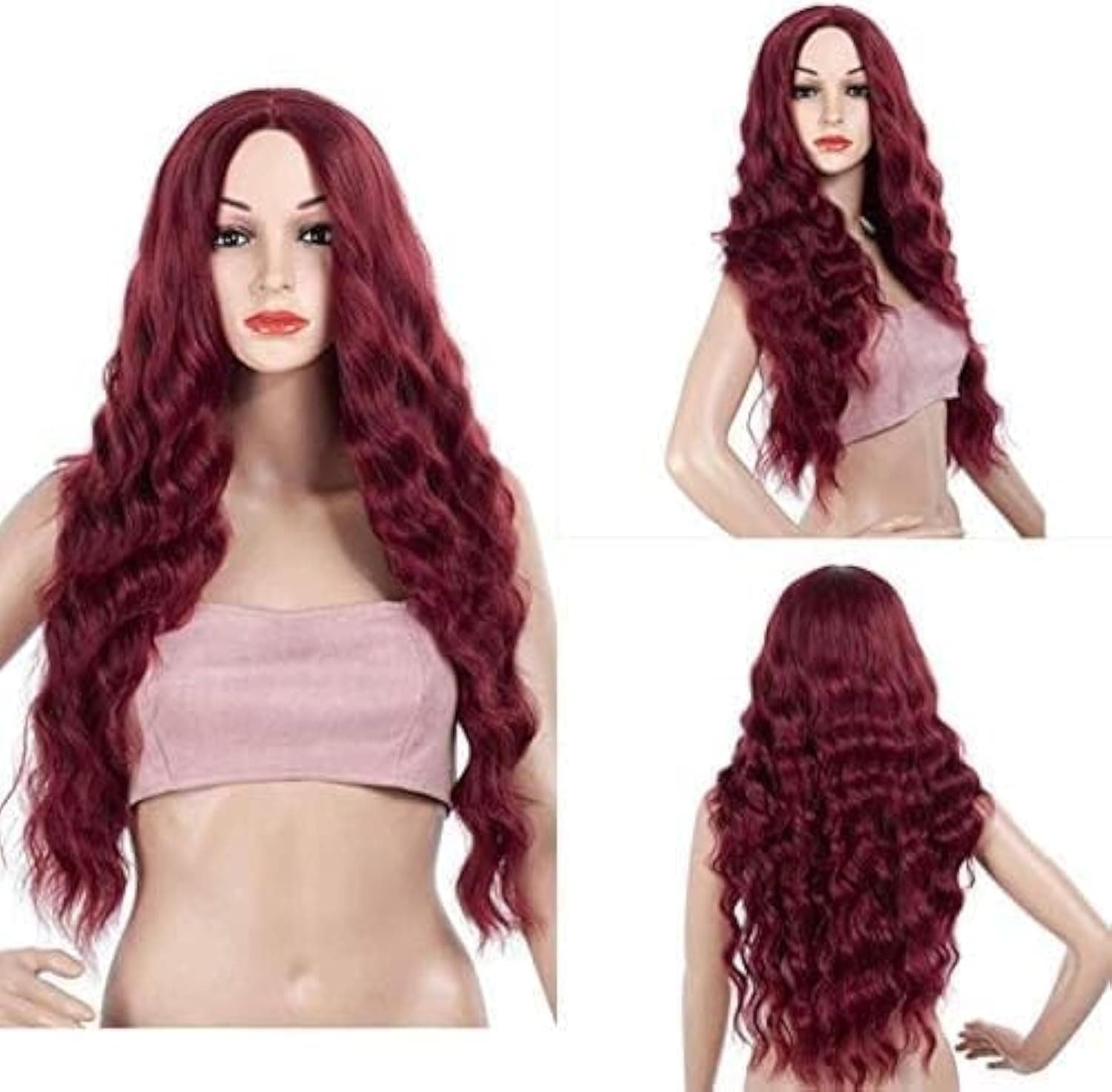 Extra Long Burgundy Red Synthetic Wig with Middle Parting Fashion Party Daily Us