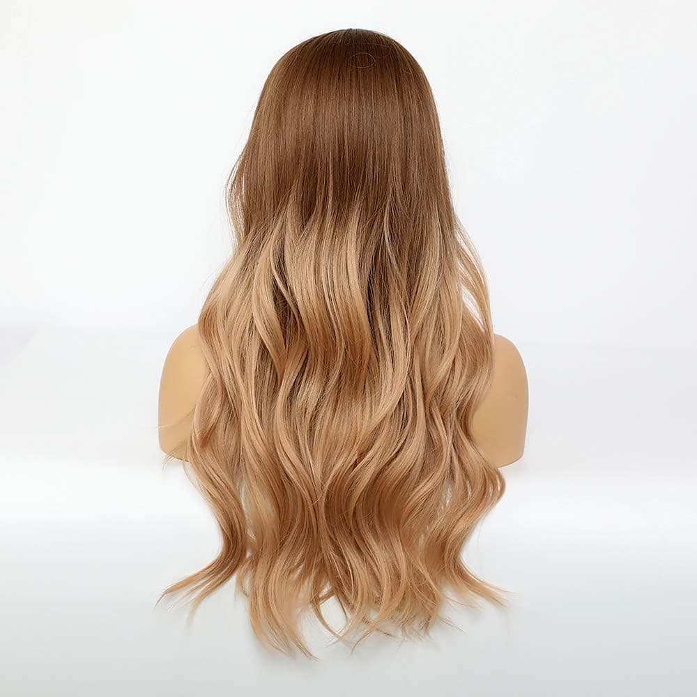 Ombre Blonde Wig with Bangs Long Curly Wigs for Women Heat Resistant Fiber Synth