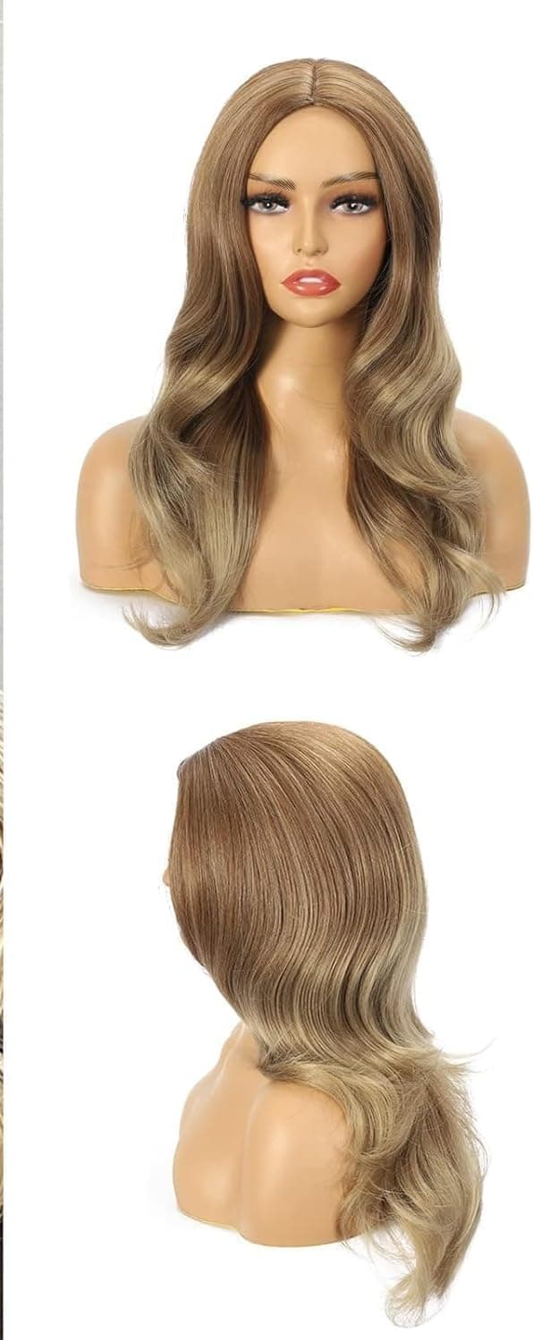 Long Wavy Brown Blonde Wigs for Women Gradient Color Changing Heat Resistant Fib
