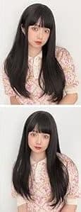 Long Straight Full Wigs for Women with Bangs Synthetic Wigs for Daily Party Dark