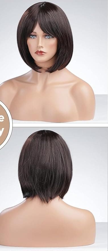 Womens Short Wig Shoulder Length Dark Brown Wigs for Women