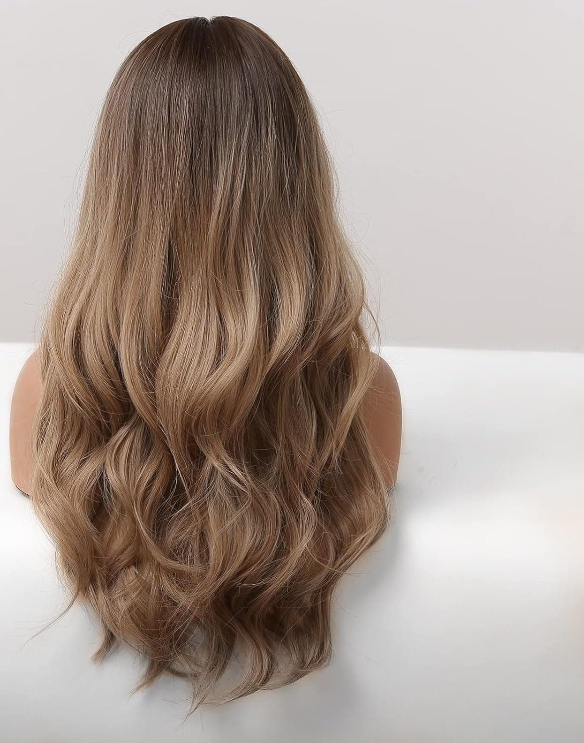 Womens long brown wig, curly synthetic wig