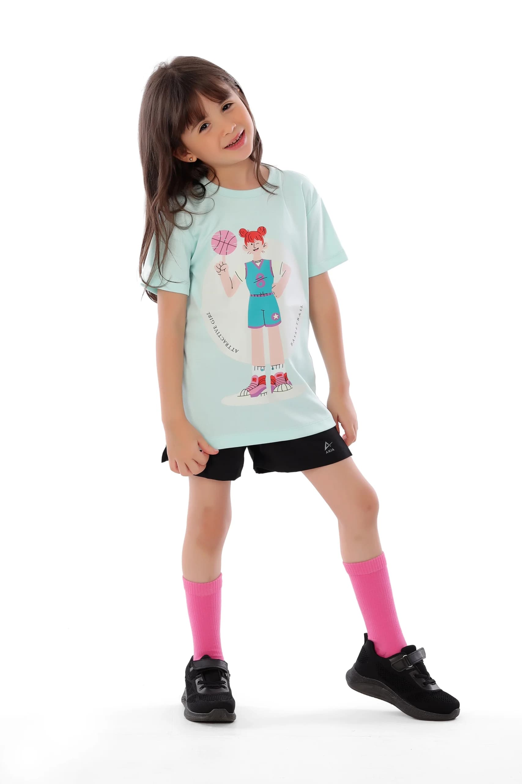 Girls Light Blue Basketball T-Shirt Comfortable, Short-Sleeve Design