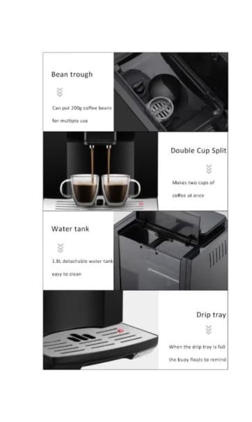 آلة إسبريسو أوتوماتيكية ضغط 20 بار قدرة 1.5 لتر 1500 واط باللون الأسود Ecoffee