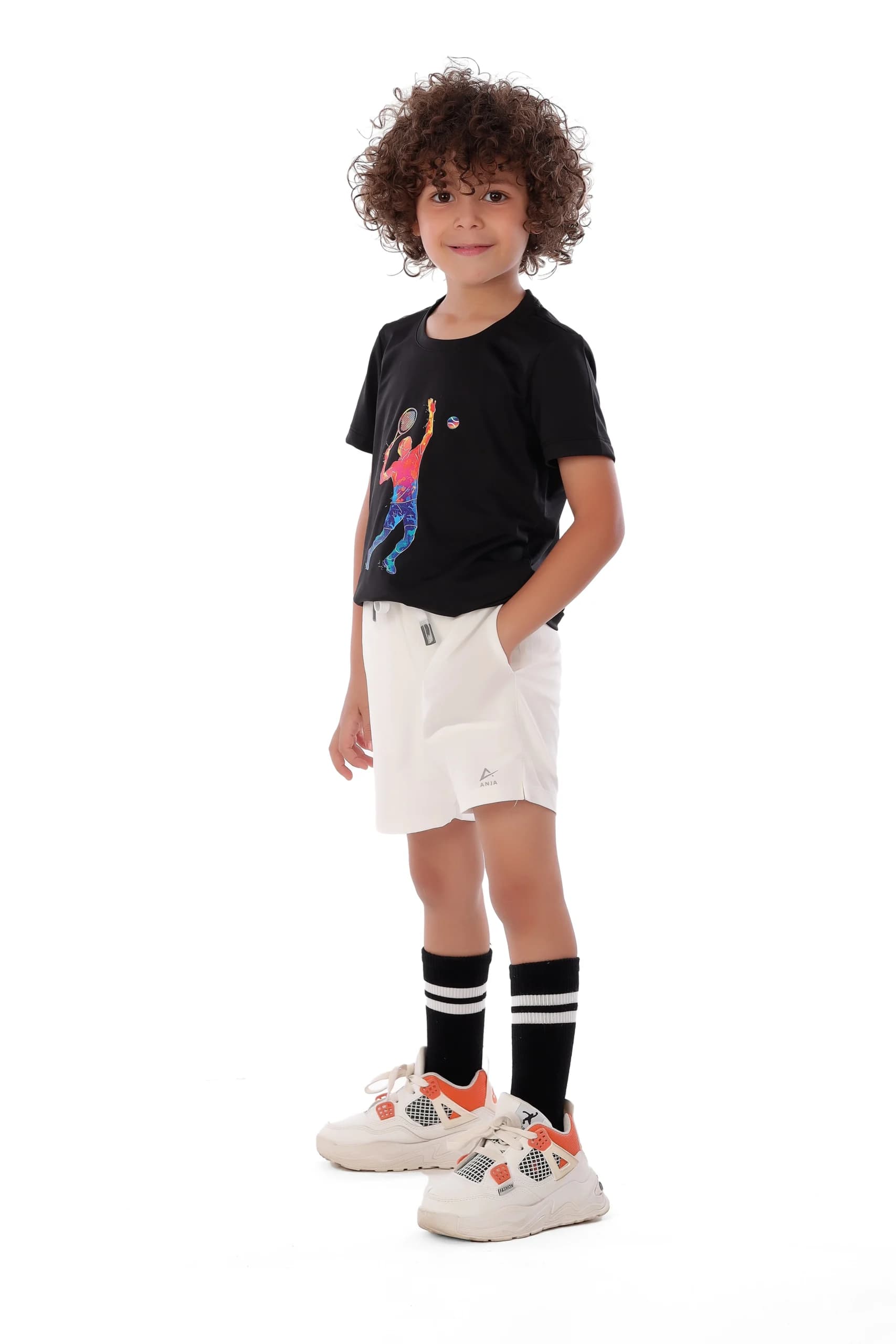 Boys Black Half Sleeve Tennis T-Shirt Breathable Fabric