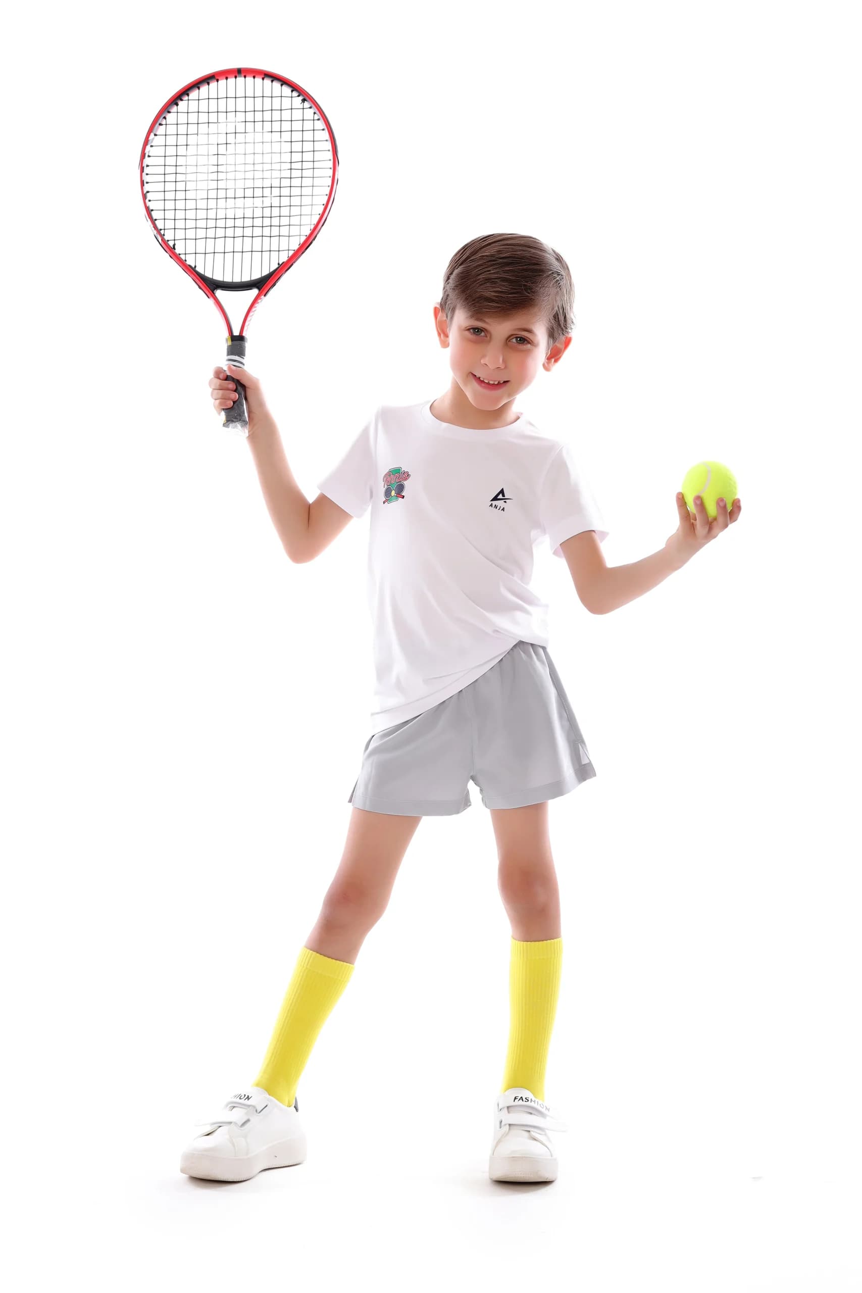 Boys White Half Sleeve Tennis T-Shirt Breathable Fabric