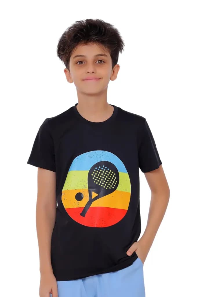 Boys Black Half Sleeve Padel T-Shirt Comfortable Fabric